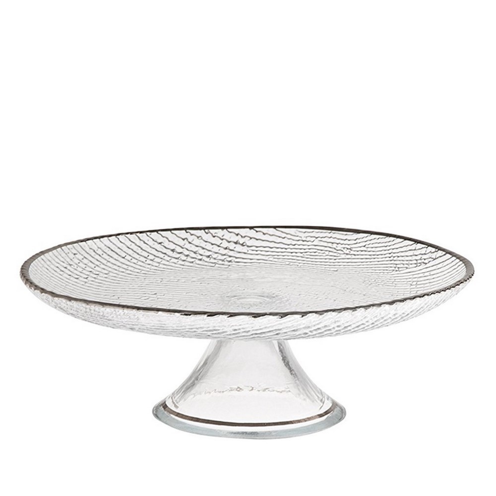 Platinum Alzata Torta, Vetro, Trasparente/Bordo Argento, 28x28x26 cm